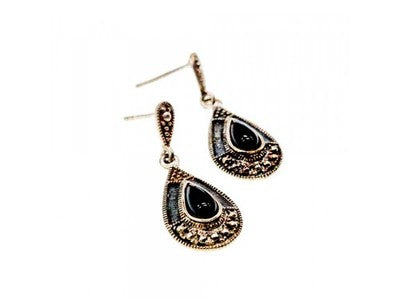 Vintage 925 Sterling Silver Onyx Stud Earrings