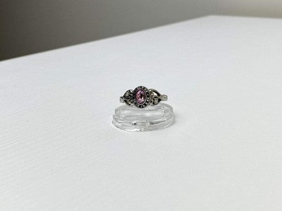 925 Sterling Silver Pink Topaz & Goshenite Ring Size 9.5