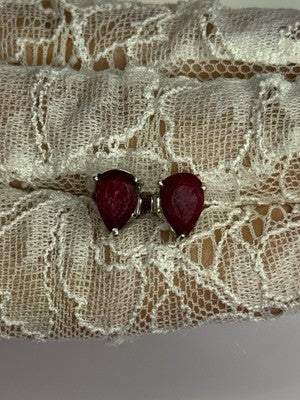 925 Sterling Silver Ruby Earrings Length 0.37 Inch