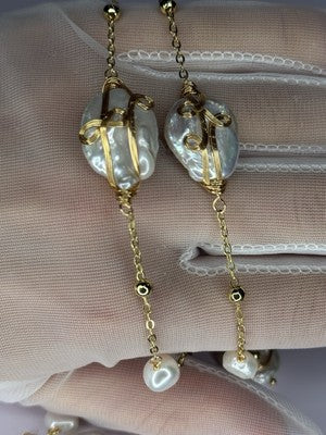 GOLD PLATED PEARL NECKLACE APPROX LENGTH 32 INCH BOTTOM OF PENDANT 4 INCH