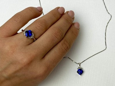 925 Sterling Silver London Blue Topaz Ring & Chain With Pendant Set
