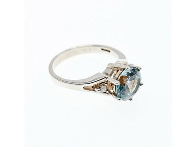 925 Sterling Silver Aquamarine & CZ Ring Size 7