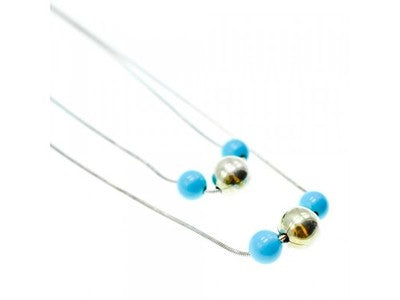 925 Sterling Silver Turquoise Imitation Necklace From two Chains Italy