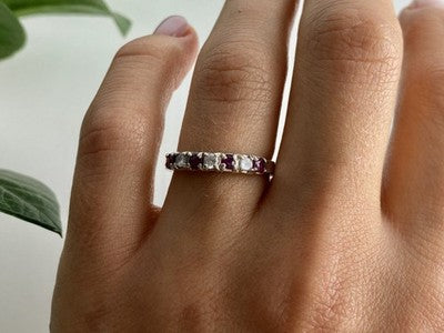 925 Sterling Silver Pink Spinel & CZ Ring Size 7
