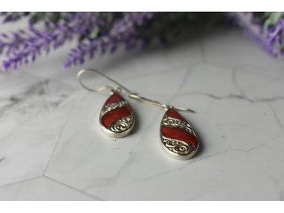 Vintage 925 Sterling Silver Red Jasper Earrings
