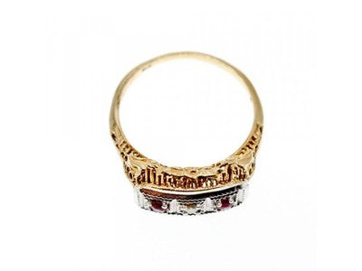 14K Yellow Gold Rubies & Diamond Ring Size 8