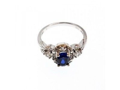 925 Sterling Silver Blue & White Sapphire "Snow Queen" Ring Size 7.25
