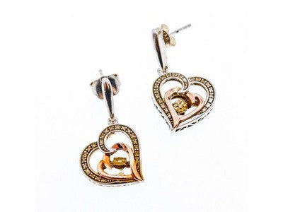 925 Sterling Silver With Gold Inlays "Hearts" Earrings