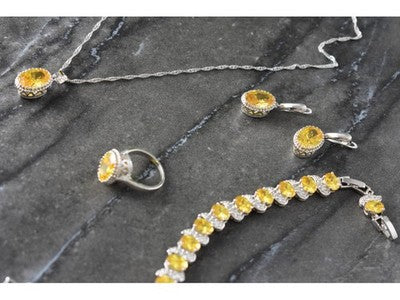 925 Sterling Silver Yellow CZ "Imitation Citrine" Set
