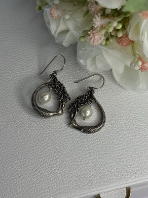 Vintage 925 Sterling Silver Pearl Earrings Length 1.50 Inch