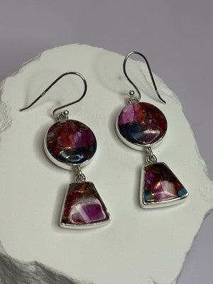 925 Sterling Silver Pink Oyster Turquoise Earrings Length 2 Inch
