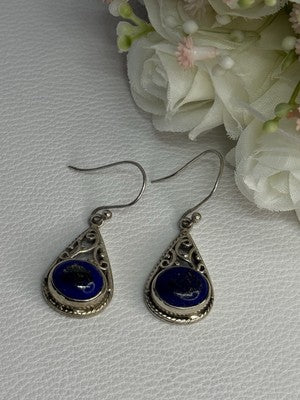 Vintage 925 Sterling Silver Sodalite Earrings Length 1.60 Inch