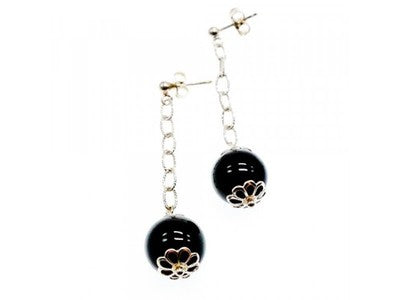 925 Sterling Silver Black Agate "Balls" Stud Earrings