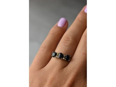 925 Sterling Silver Sapphires & CZ Ring Size 6.5