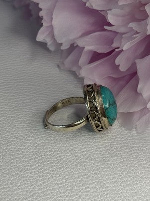 Vintage 925 Sterling Silver Turquoise Ring Size-Able
