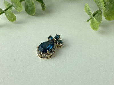 925 Sterling Silver Gold Plated Aquamarine & CZ Pendant