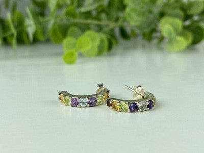 925 Sterling Silver Multi Gemstones Earrings