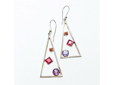 925 Sterling Silver Morganite, Iolite & Agate Earrings