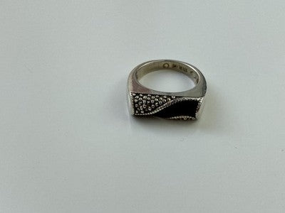 925 Sterling Silver Nephrite ( Jade ) & Black Quartz Ring Size 6.5