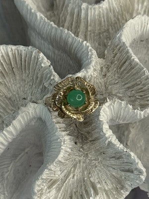 925 Sterling Silver Nephrite Flower Ring Size 6.5