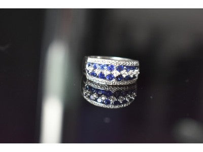 925 Sterling Silver London Blue & White Topaz Ring Size 6.5