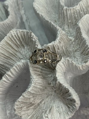 925 Sterling Silver White & Blue Sapphire Ring Size 7
