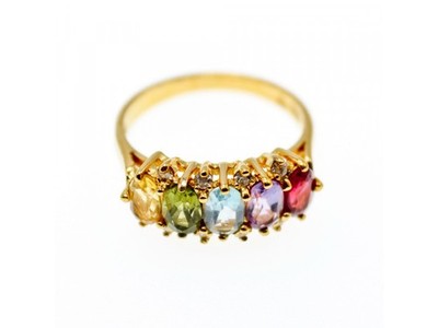925 Sterling Silver Gold Plated Multi Gemstones Ring Size 9