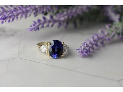 925 Sterling Silver Sapphire & CZ Ring Size 5.5