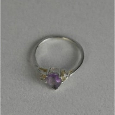 925 Sterling Silver Amethyst & CZ Ring Size 7