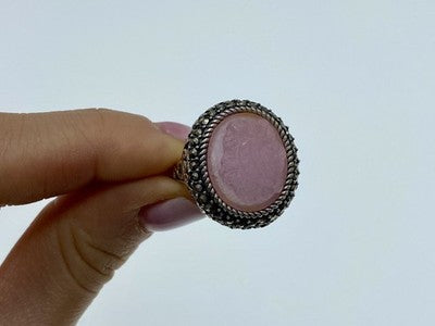 925 Sterling Silver Agate & Marcasites "Cameo" Ring Size 9.75