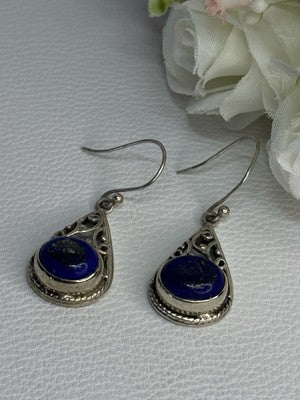 Vintage 925 Sterling Silver Sodalite Earrings Length 1.60 Inch