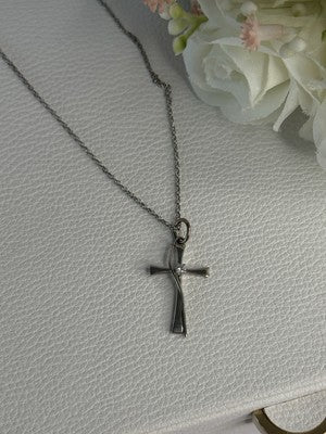 925 Sterling Silver Diamond Cross Necklace Length 20/18 Inch