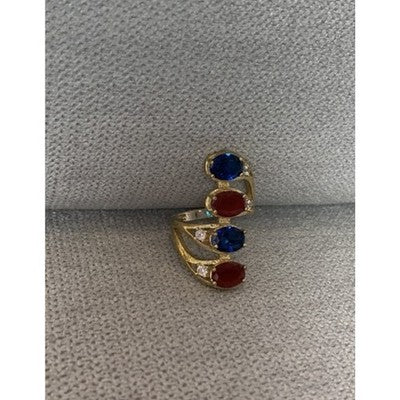 925 Sterling Silver Gold Plated Alpanite & CZ Ring Size 6.5