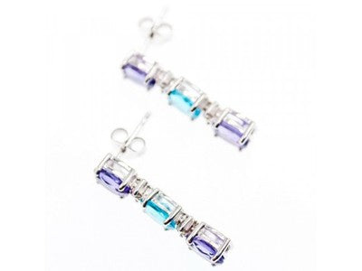 925 Sterling Silver Amethyst, Topaz & Diamonds Earrings