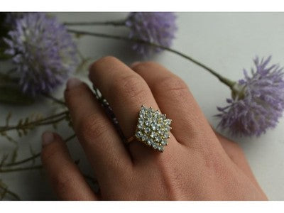 925 Sterling Silver Gold Plated Blue Spinel Ring Size 8