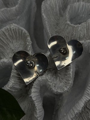Vintage Scapes 925 Sterling Silver Heart Purple Agate Earrings