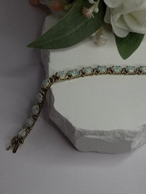 925 Sterling Silver Gold Plated Shiny Opal Bracelet Size 7