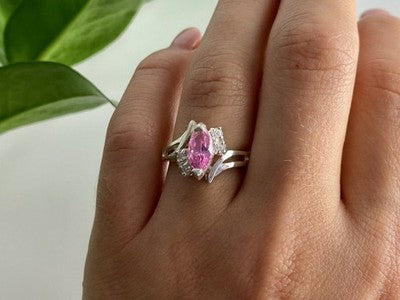 925 Sterling Silver Pink & White CZ Ring Size 7