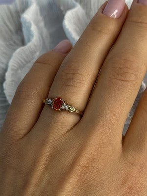 10k Yellow Gold Orange Tourmaline & Diamonds Ring Size 7