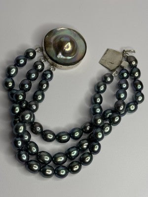 925 Sterling Silver Unique Bracelet Freshwater Pearls Lenght 8 Inch