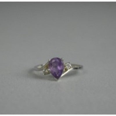 925 Sterling Silver Amethyst & CZ Ring Size 7