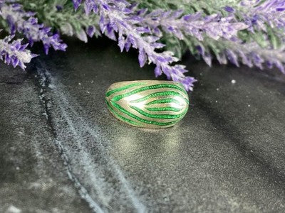 925 Sterling Silver Green Enamel Inserts Ring Size 5.5