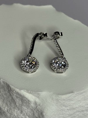925 Sterling Silver Dream CZ Earrings Length 1.05 Inch