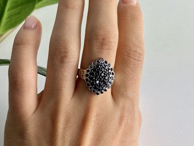 925 Sterling Silver Sapphires & CZ Ring Size 9