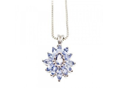 925 Sterling Silver Tanzanites "Flower" Chain With Pendant