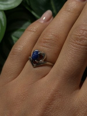 14K White Gold Blue Star Sapphire Heart Ring Size 5.5