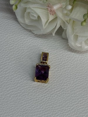 925 Sterling Silver Gold Plated Amethyst Pendant Length 0.80 Inch