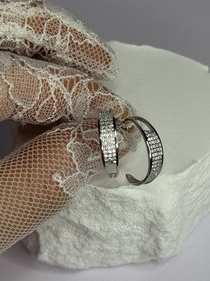 925 Sterling Silver Elegant CZ Earrings Length 0.76