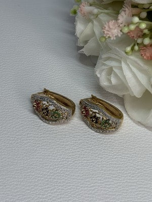 925 Sterling Silver Gold Plated Ruby Sapphire Emerald Earrings Length 0.95 Inch