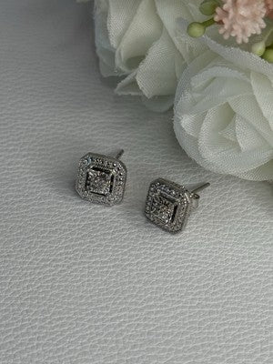 925 Sterling Silver Diamonds Stud Earrings Length 0.37 Inch